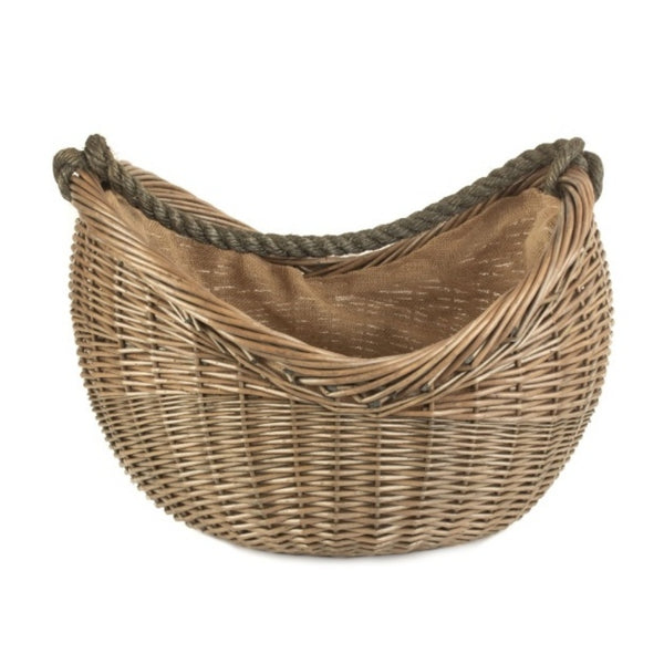 Red Hamper Antique Wash Rope Handled Wicker Log Basket