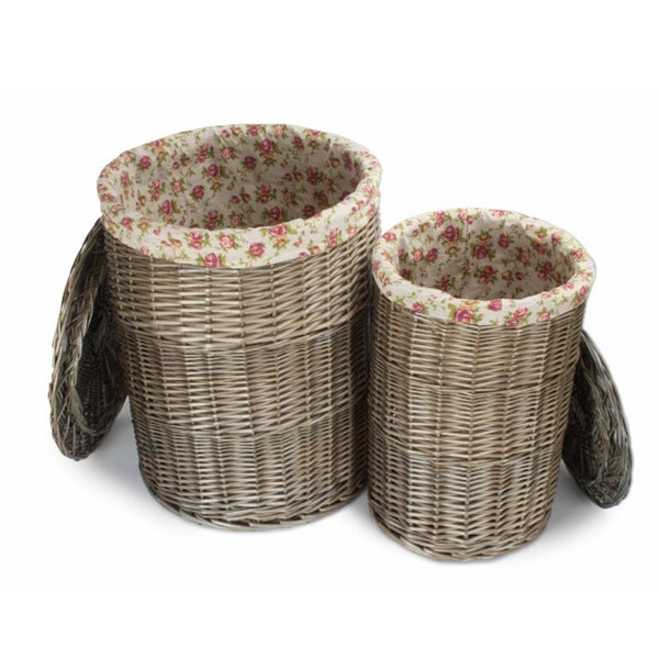 Red Hamper Antique Wash Round Garden Rose Cotton Lined Laundry Basket