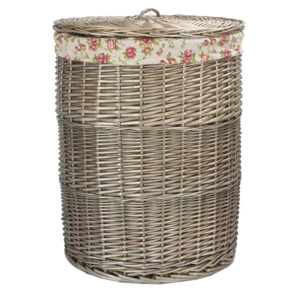 Red Hamper Antique Wash Round Garden Rose Cotton Lined Laundry Basket