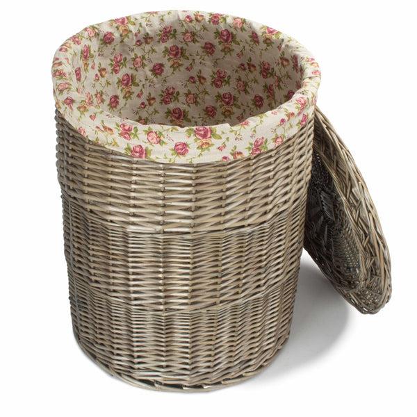 Red Hamper Antique Wash Round Garden Rose Cotton Lined Laundry Basket