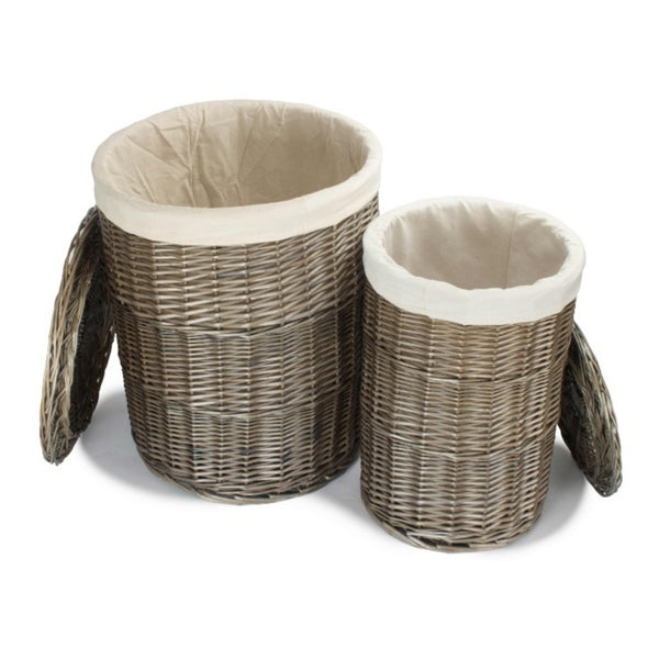 Red Hamper Antique Wash Round White Cotton Lined Laundry Basket