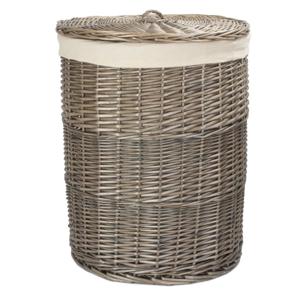Red Hamper Antique Wash Round White Cotton Lined Laundry Basket