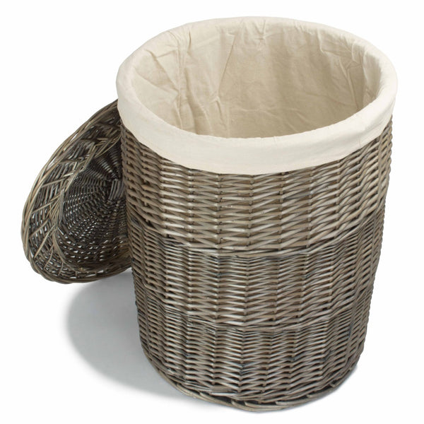 Red Hamper Antique Wash Round White Cotton Lined Laundry Basket