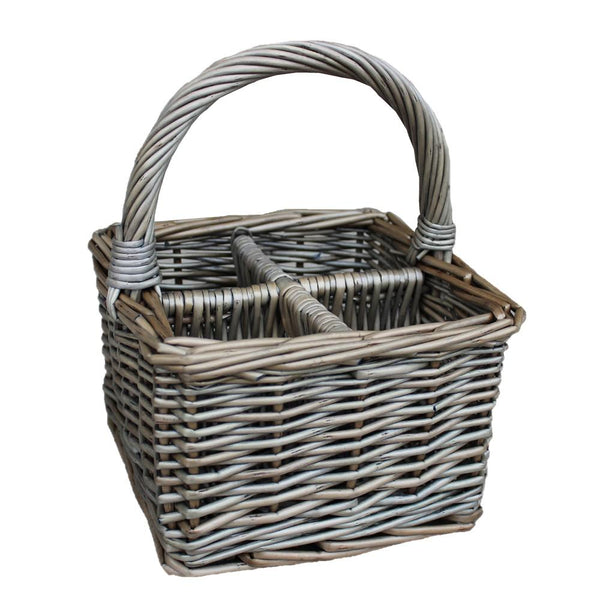 red hamper Antique Wash Square 4 Section Cutlery Wicker Basket