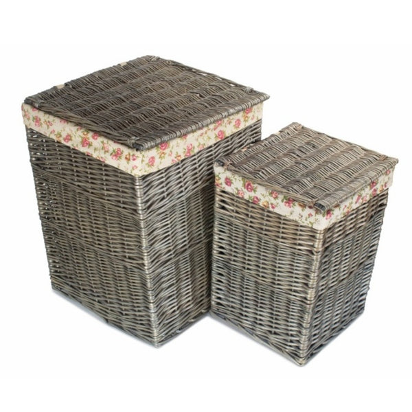 Red Hamper Antique Wash Square Garden Rose Cotton Lined Laundry Basket