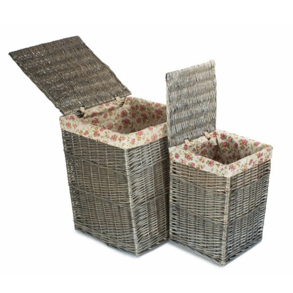 Red Hamper Antique Wash Square Garden Rose Cotton Lined Laundry Basket