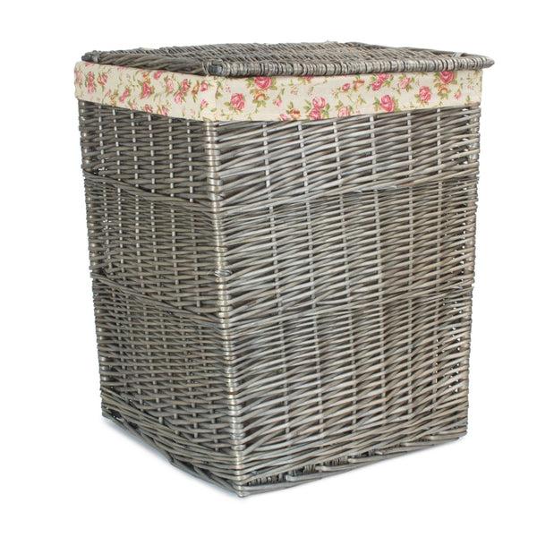 Red Hamper Antique Wash Square Garden Rose Cotton Lined Laundry Basket