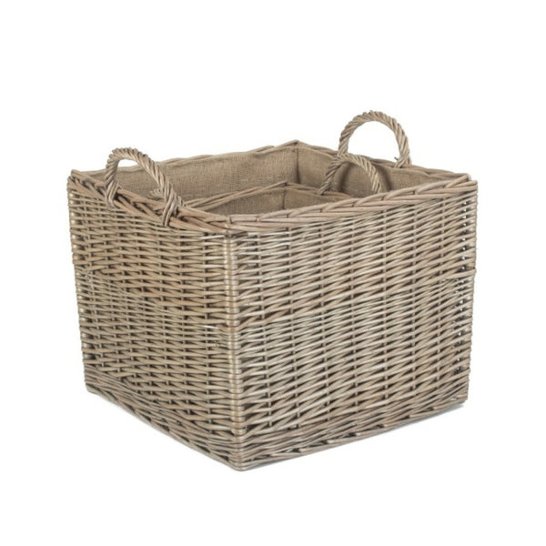 Red Hamper Antique Wash Square Hessian Lined Wicker Log Basket