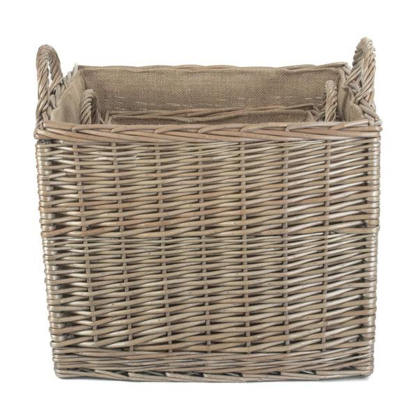 Red Hamper Antique Wash Square Hessian Lined Wicker Log Basket