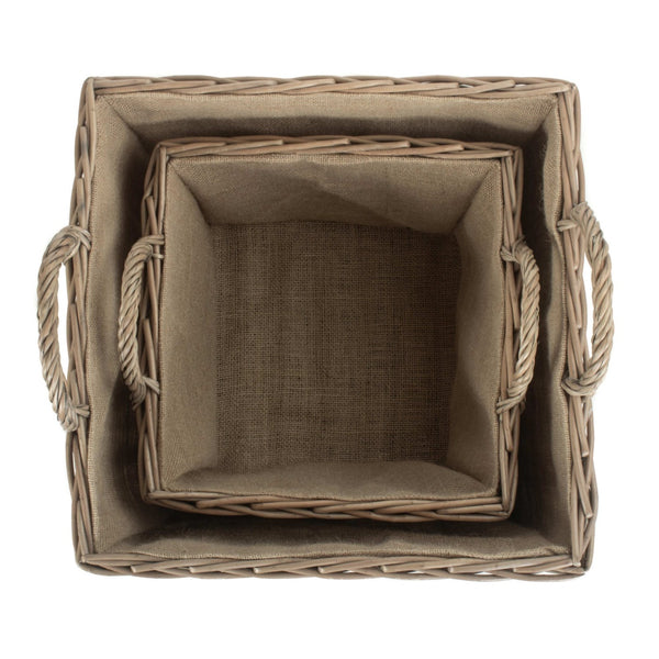 Red Hamper Antique Wash Square Hessian Lined Wicker Log Basket