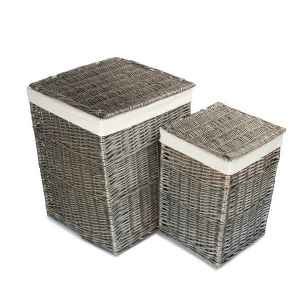Red Hamper Antique Wash Square White Cotton Lined Laundry Basket