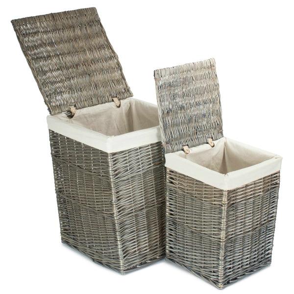 Red Hamper Antique Wash Square White Cotton Lined Laundry Basket