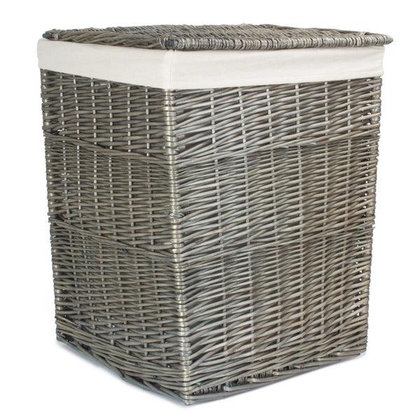 Red Hamper Antique Wash Square White Cotton Lined Laundry Basket