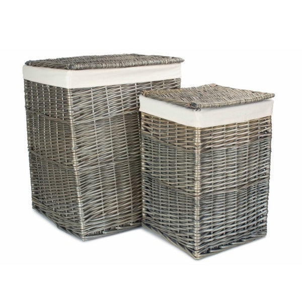 red hamper Antique Wash Square White Cotton Lined Laundry Basket