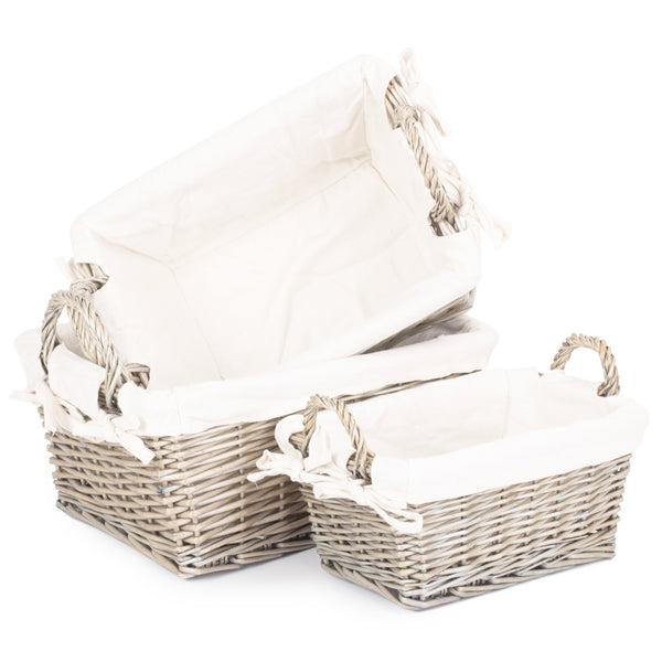 red hamper Antique Wash Wicker Handled Lined Storage Basket