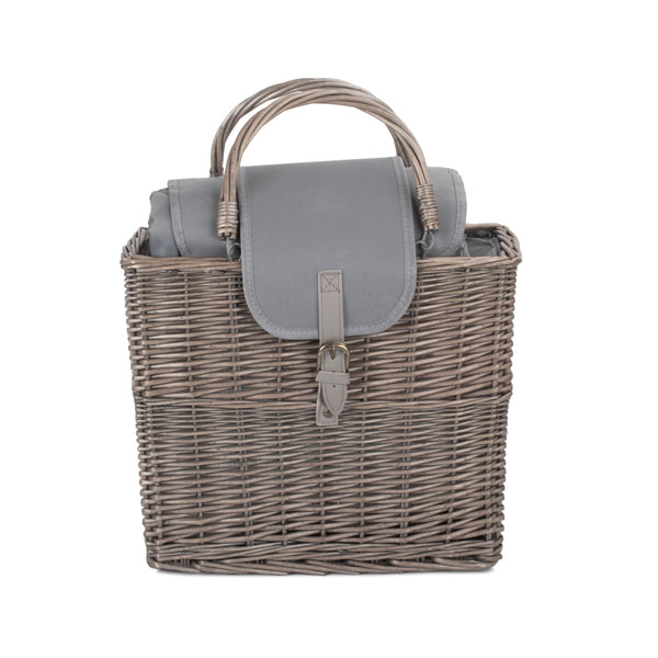 Red Hamper Antique Wash Willow Chiller Basket With Picnic Blanket