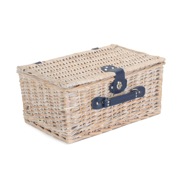 Red Hamper Blue And White Gingham 2 Person Fitted Wicker Picnic Basket