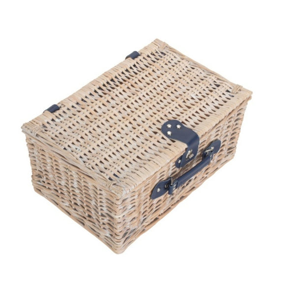 Red Hamper Blue And White Gingham 2 Person Fitted Wicker Picnic Basket