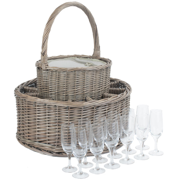 Red Hamper Chilled Wicker Drinks Basket With Glasses