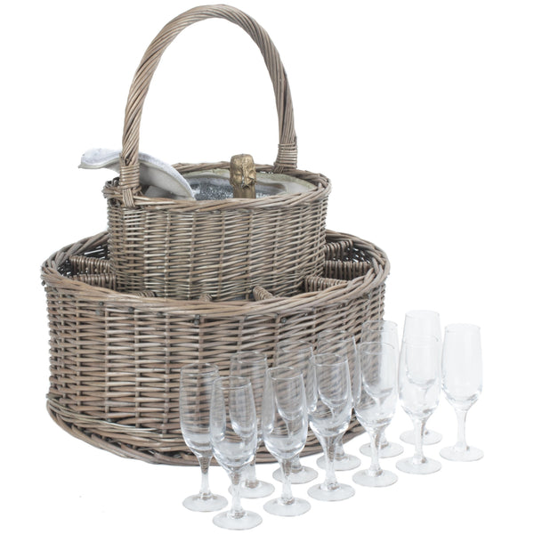 red hamper Chilled Wicker Drinks Basket with Glasses
