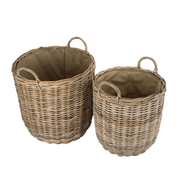 Red Hamper Cordura Lined Tall Round Fireside Rattan Log Basket
