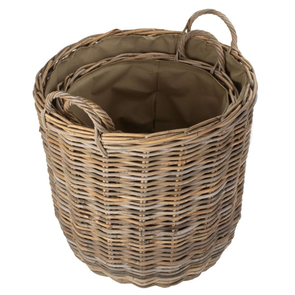 Red Hamper Cordura Lined Tall Round Fireside Rattan Log Basket