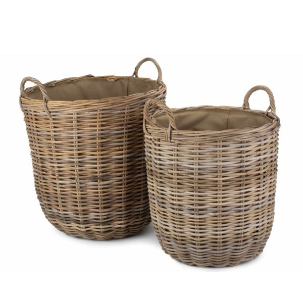 red hamper Cordura Lined Tall Round Fireside Rattan Log Basket
