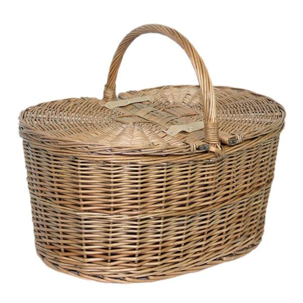 Red Hamper Deep Antique Wash Oval Wicker Picnic Basket