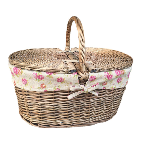 Red Hamper Deep Antique Wash Oval Wicker Picnic Basket