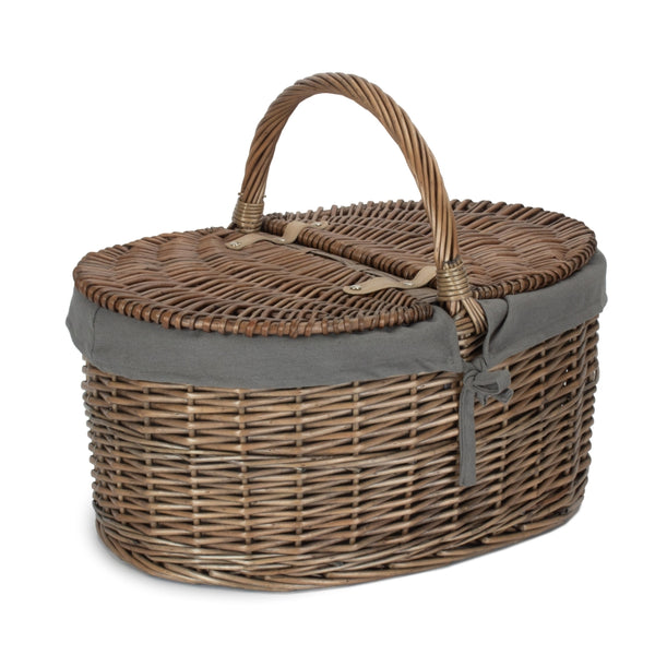 Red Hamper Deep Antique Wash Oval Wicker Picnic Basket