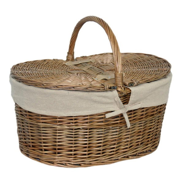 red hamper Deep Antique Wash Oval Wicker Picnic Basket