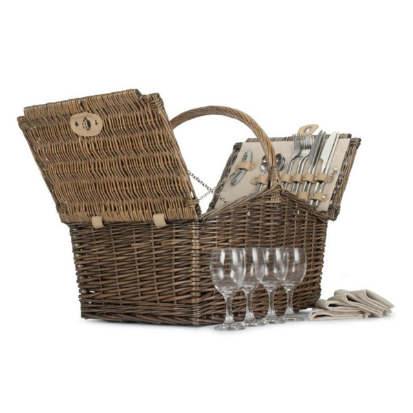 Red Hamper Deluxe Retro Butterfly Lidded Wicker Fitted Picnic Basket