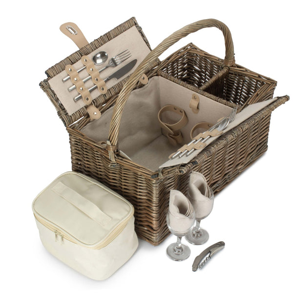 Red Hamper Deluxe Retro Double Lidded Wicker Fitted Picnic Basket