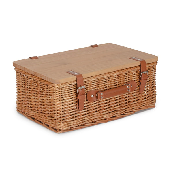 Red Hamper Double Steamed Empty Picnic Basket With Pinewood Lid