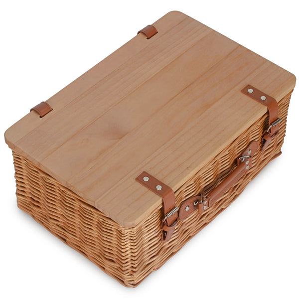 Red Hamper Double Steamed Empty Picnic Basket With Pinewood Lid