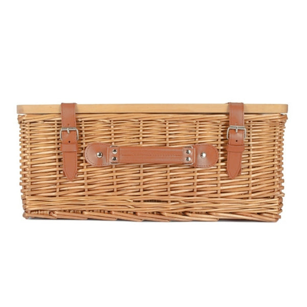 Red Hamper Double Steamed Empty Picnic Basket With Pinewood Lid