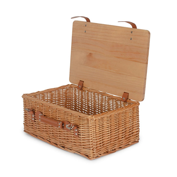 red hamper Double Steamed Empty Picnic Basket with Pinewood Lid