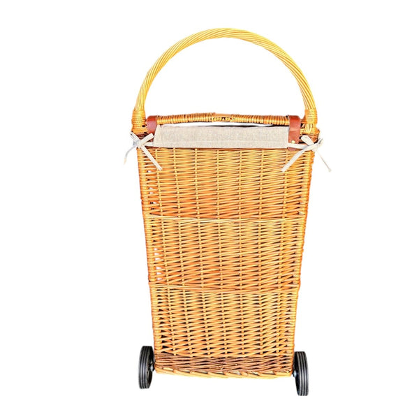 Red Hamper Full Buff Willow Wheeled Shopping Basket