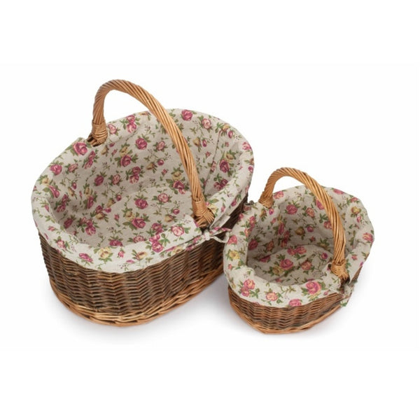 Red Hamper Garden Rose Cotton Lined Country Oval Wicker Shopping Basket