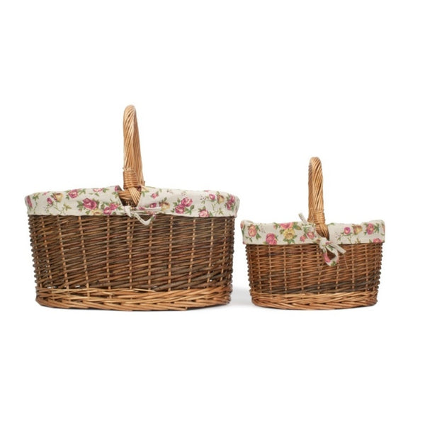 Red Hamper Garden Rose Cotton Lined Country Oval Wicker Shopping Basket