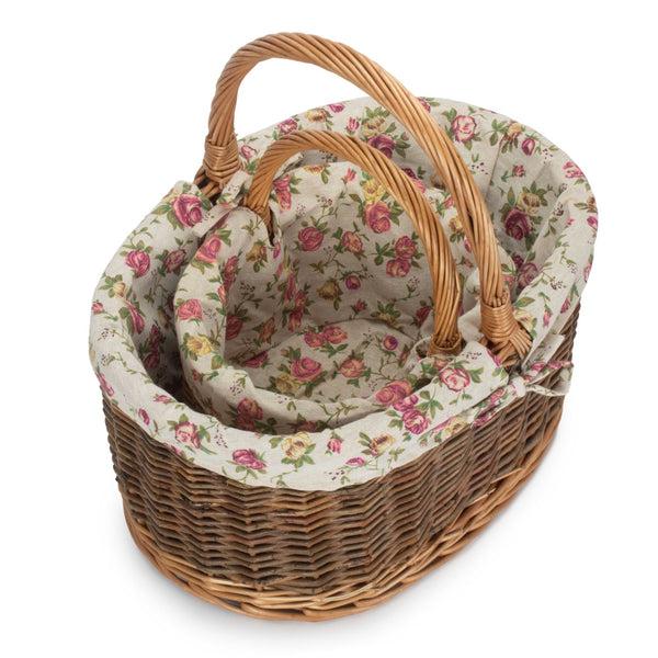 Red Hamper Garden Rose Cotton Lined Country Oval Wicker Shopping Basket
