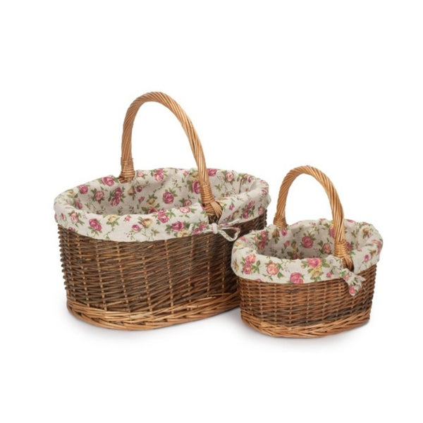 red hamper Garden Rose Cotton Lined Country Oval Wicker Shopping Basket