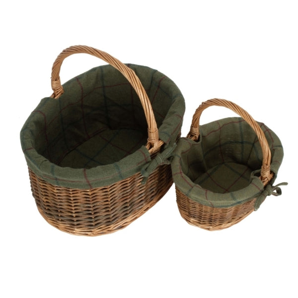red hamper Green Tweed Lined Country Oval Wicker Shopping Basket