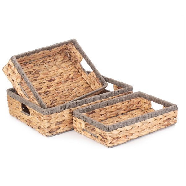 red hamper Grey Rope Border Rectangular Water Hyacinth Tray