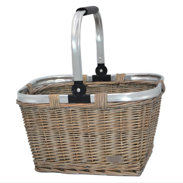 red hamper Grey Wash Folding Aluminium Handle Shopping Basket