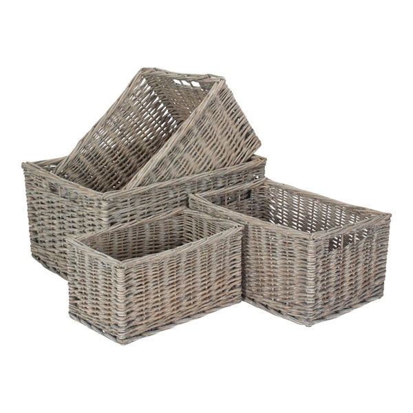 red hamper Grey Wash Unlined Willow Storage Baskets