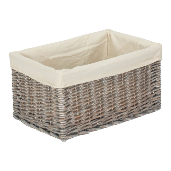 Red Hamper Grey Wash White Cotton Lined Willow Storage Baskets