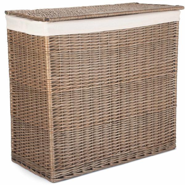 Red Hamper Large Rectangular Partition Wicker Laundry Basket