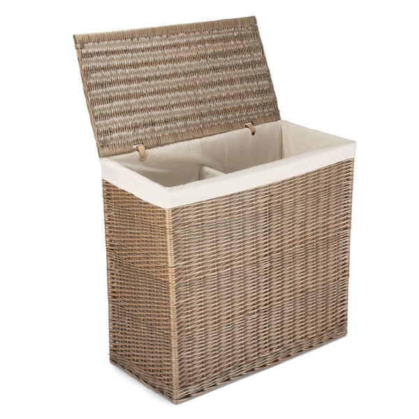 red hamper Large Rectangular Partition Wicker Laundry Basket
