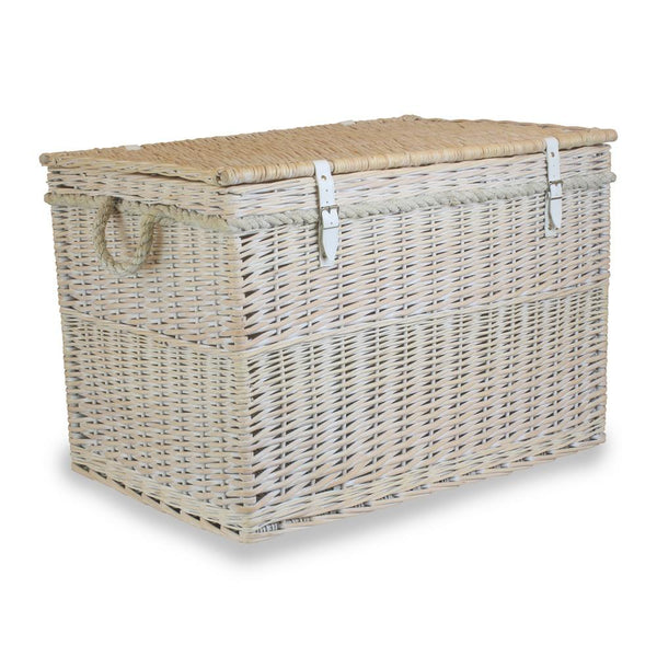 Red Hamper Large Whitewash Finish Storage Wicker Basket